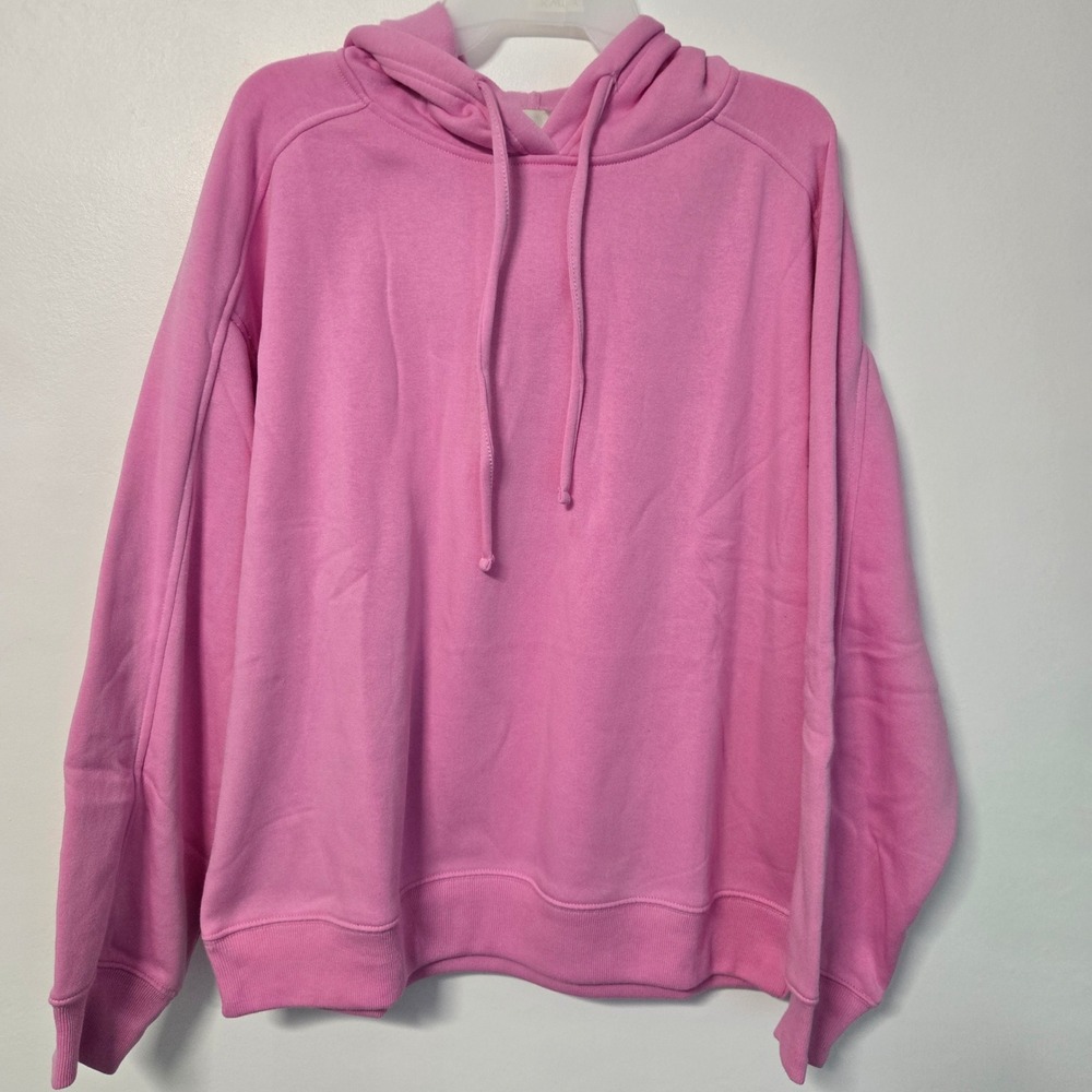 Pink Fleece Lined Pullover Hoodie Sweatshirt Size Large NWT Zenana Candy Pink